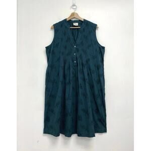 WRAP London Floral Embroidered V-Neck Cotton Pintucked Front Shift Dress - US12